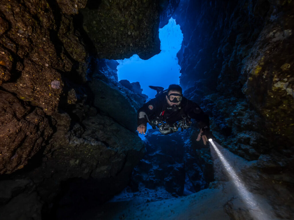Tec Diving Courses 2 tec diving student inside the canyon